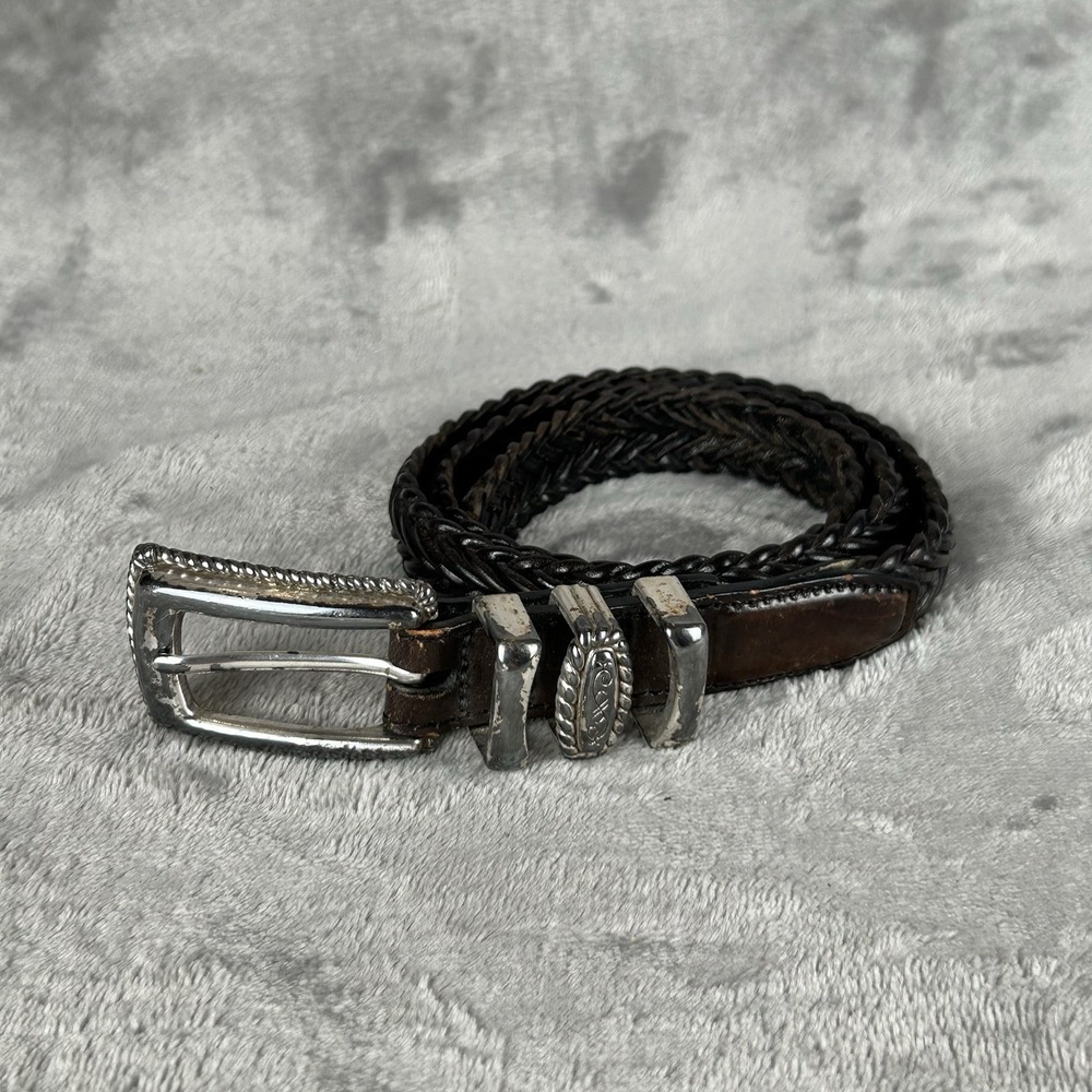 VTG‎ Brighton Dark Brown Braided Belt Size 28 Silver Buckle Western